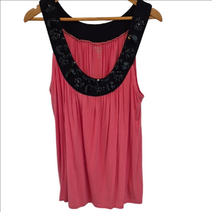 Mac & Jac Pink Or Coral Tunic with Black Embellished Stone Scoop Neck